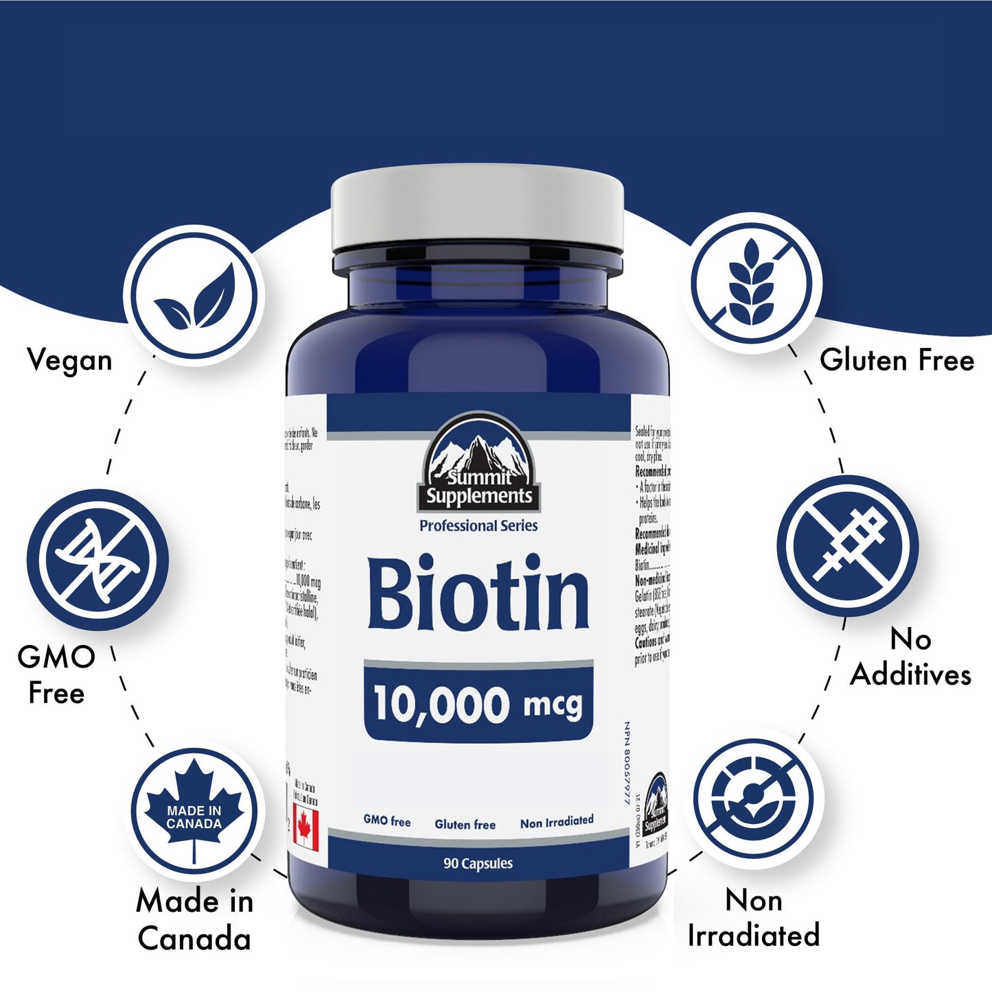 Cápsulas biotina Summit 10000 mcg para salud capilar piel y uñas
