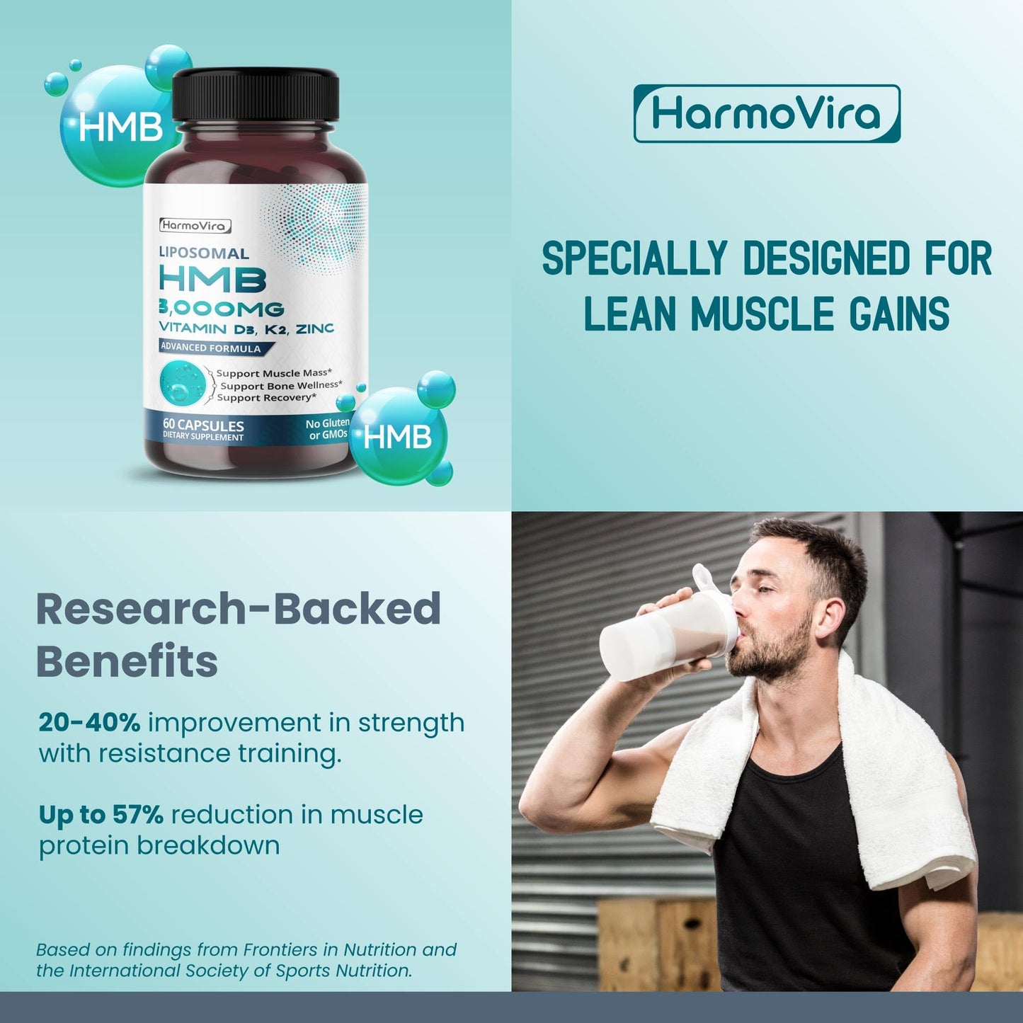 Cápsulas blancas HMB Liposomal con vitamina D3, K2 y zinc