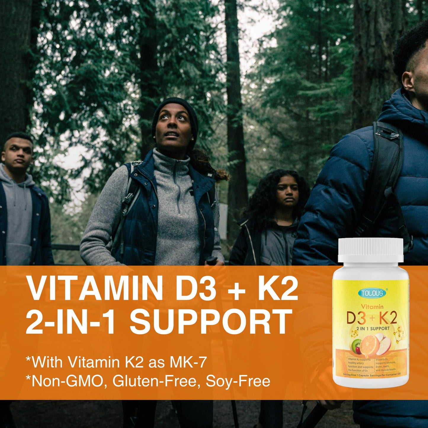 Cápsulas blancas vitamina D3 y K2 TOLOUS 120 unidades