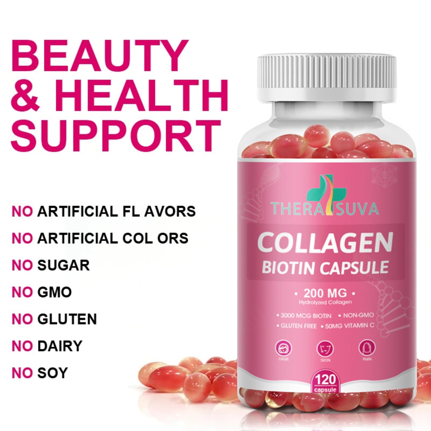 Cápsulas blandas colágeno biotina vitamins para belleza natural