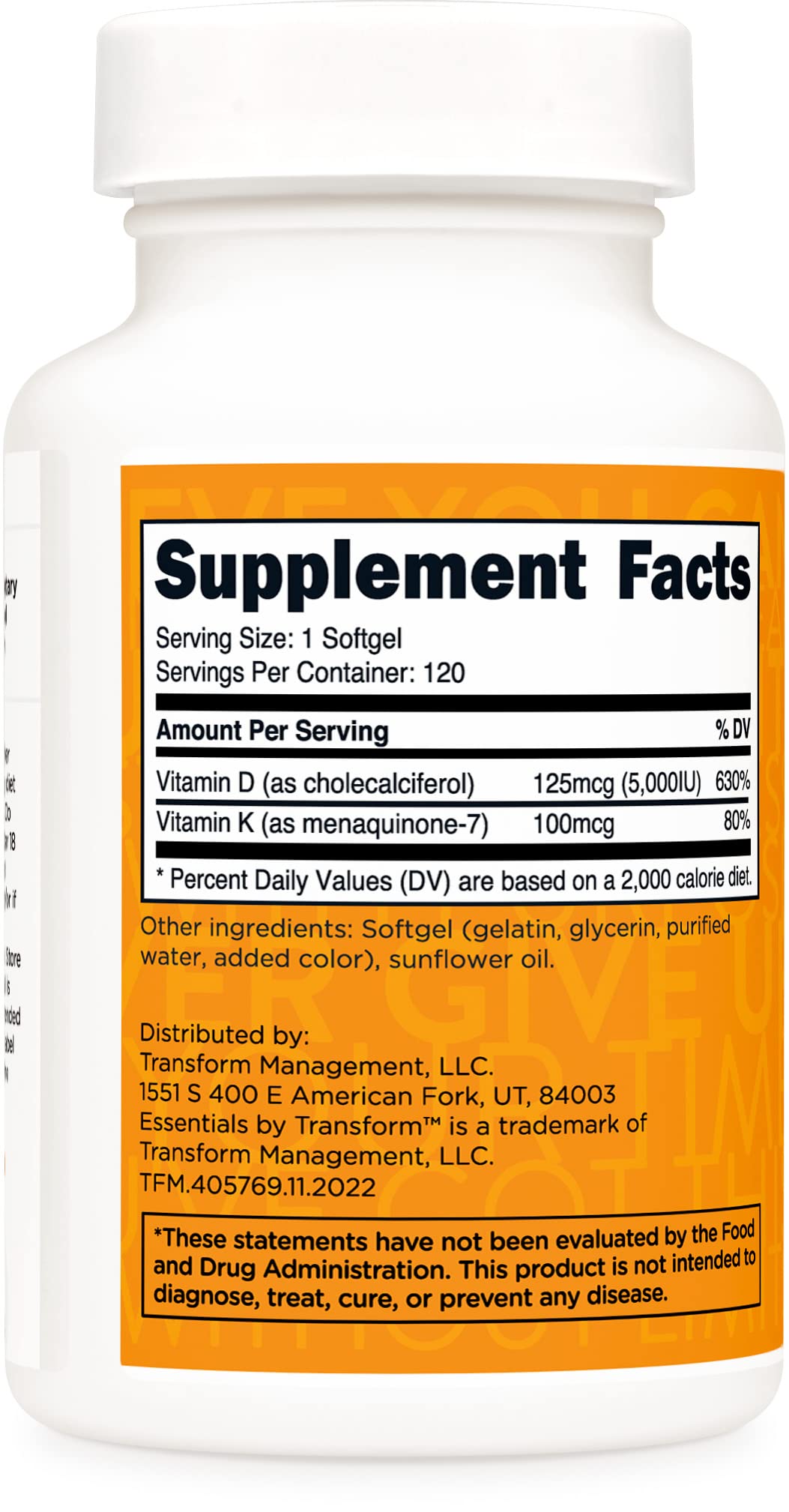 Cápsulas blandas TransformHQ vitamina K2 MK7 y D3 5000 UI