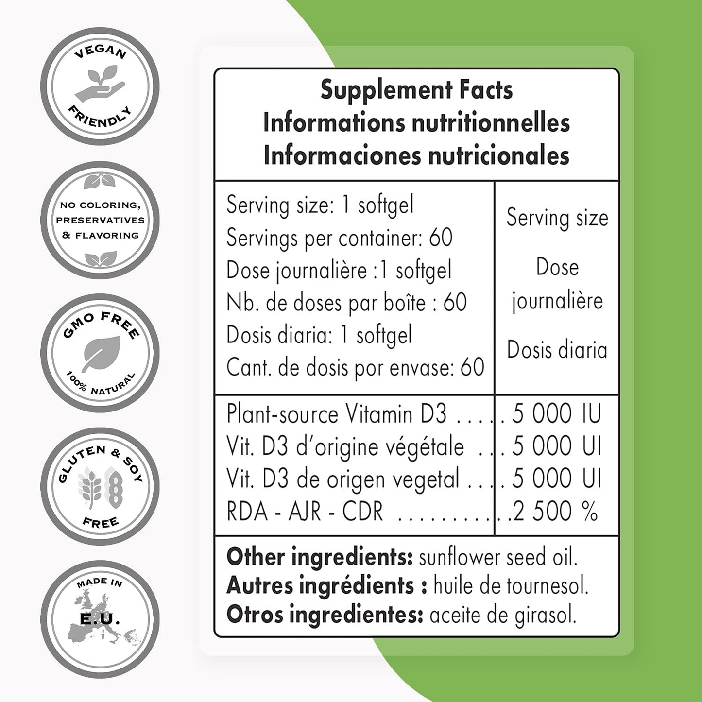 Capsulas blandas vitamin d3 vegana algas sin gluten soja