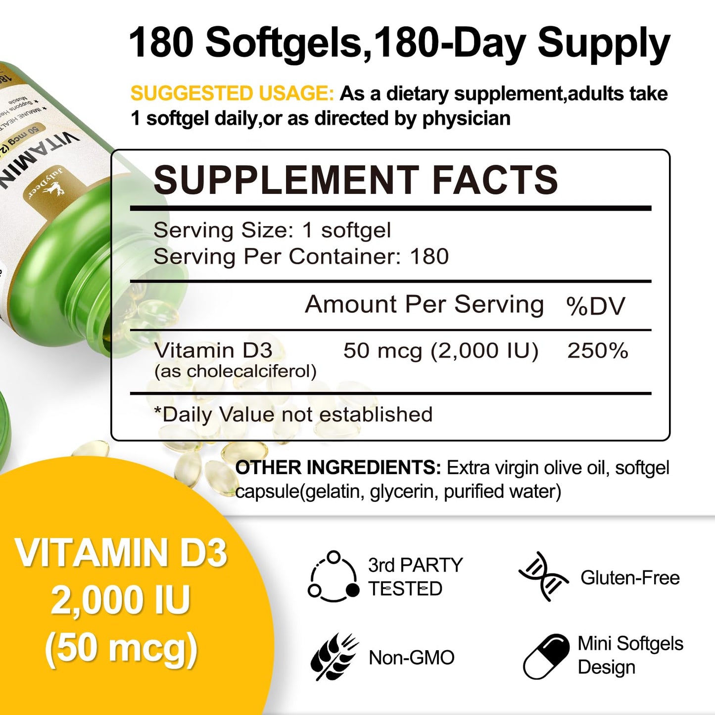 Detalle de cápsulas blandas de vitamina D3 para salud inmune y ósea