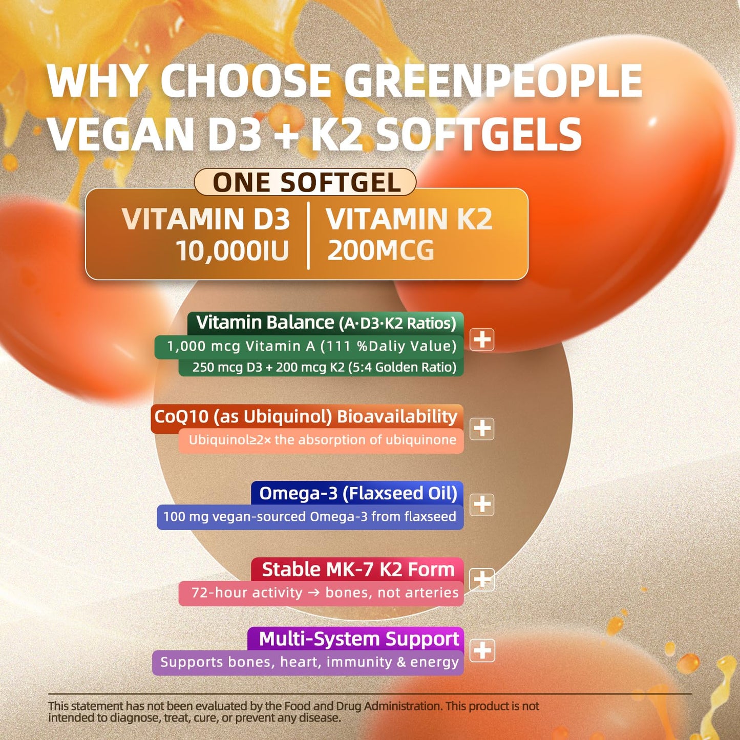 Cápsulas blandas vitamina D3 K2 Greenpeople para salud ósea y cardiovascular
