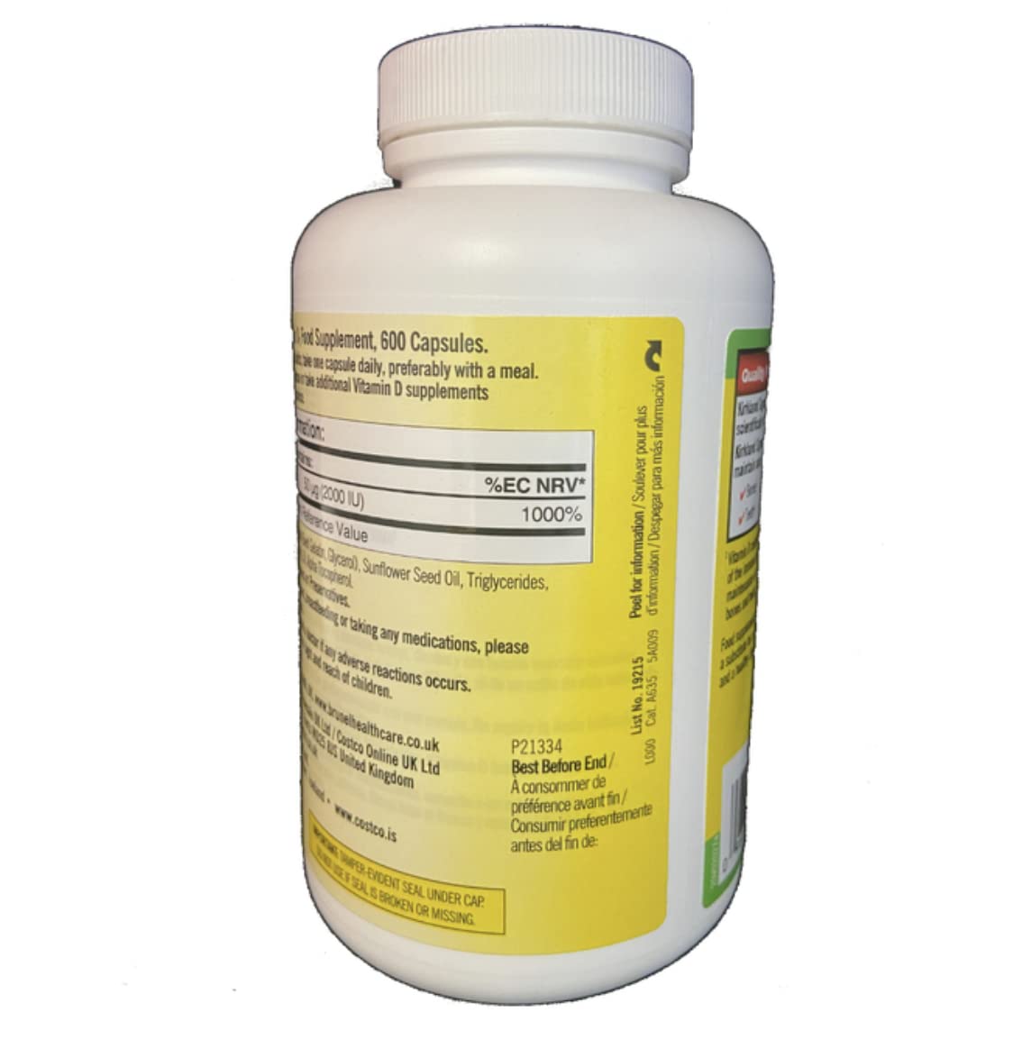 Cápsulas blandas Vitamina D3 Kirkland Signature