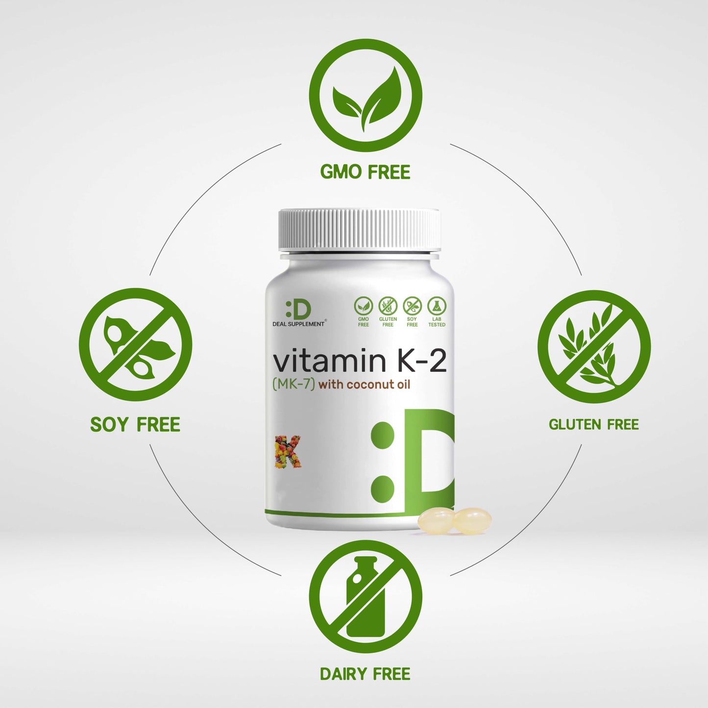 Cápsulas blandas Vitamina K2 MK-7 con aceite de coco
