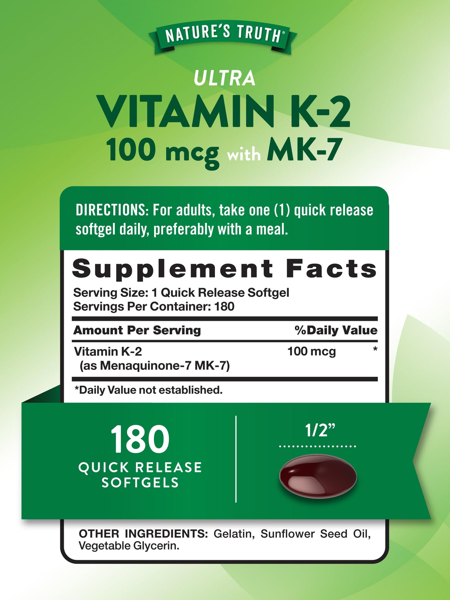 Cápsulas blandas de Vitamina K2 MK-7 Nature's Truth