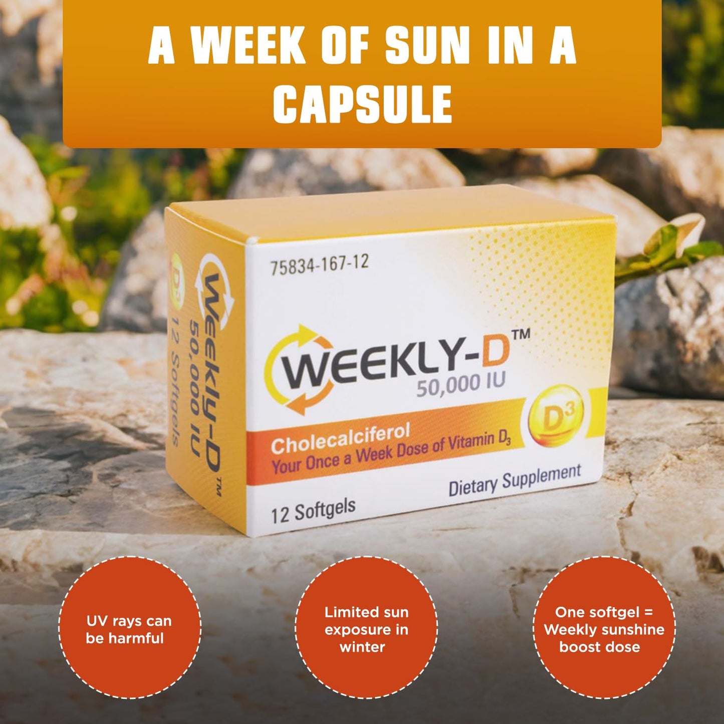 Cápsulas blandas Weekly-D 50,000 UI vitamina D3 semanal