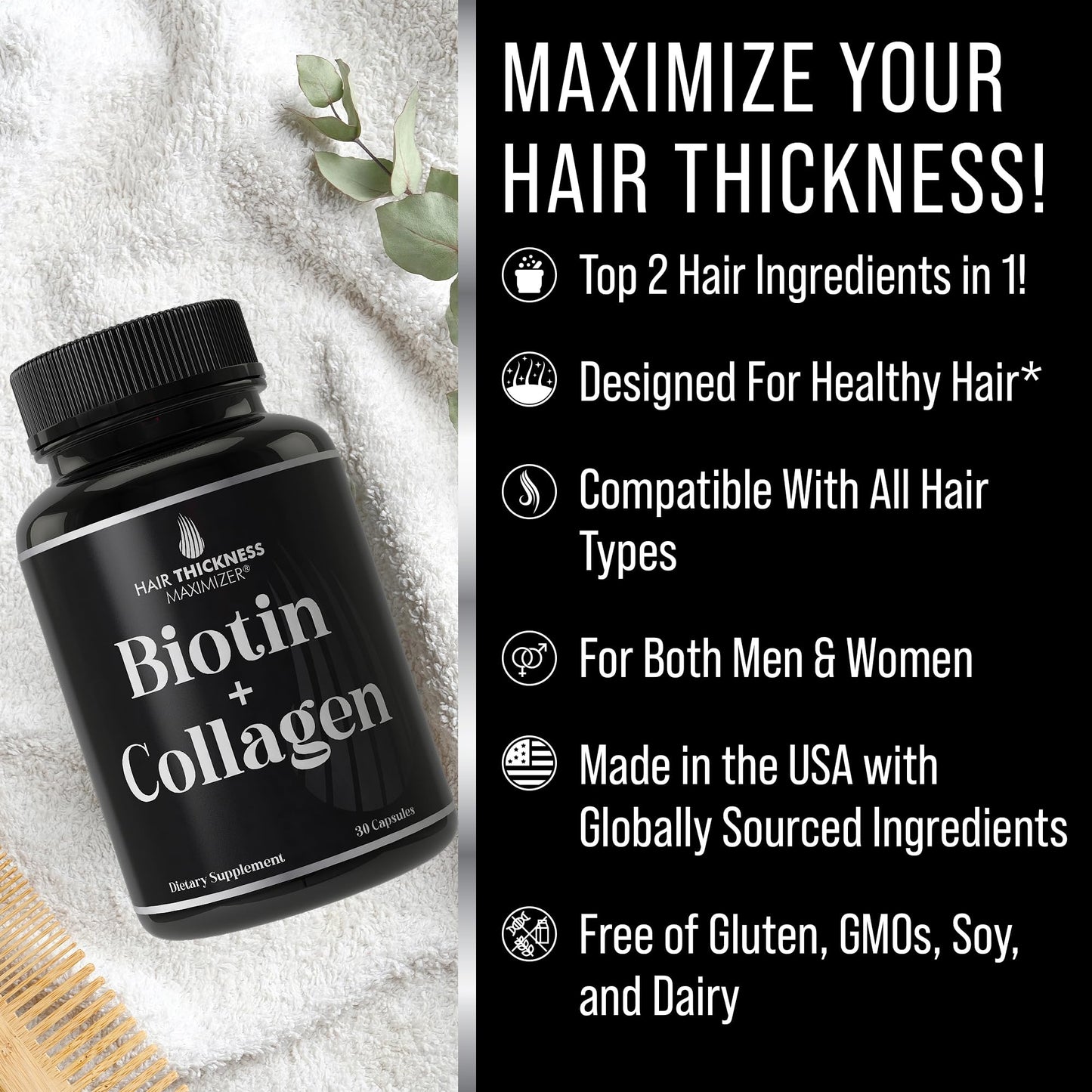 Cápsulas para cabello grueso y saludable con biotina y colágeno