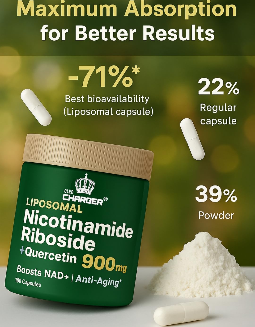 Cápsulas Cled Charger NAD+ para salud celular