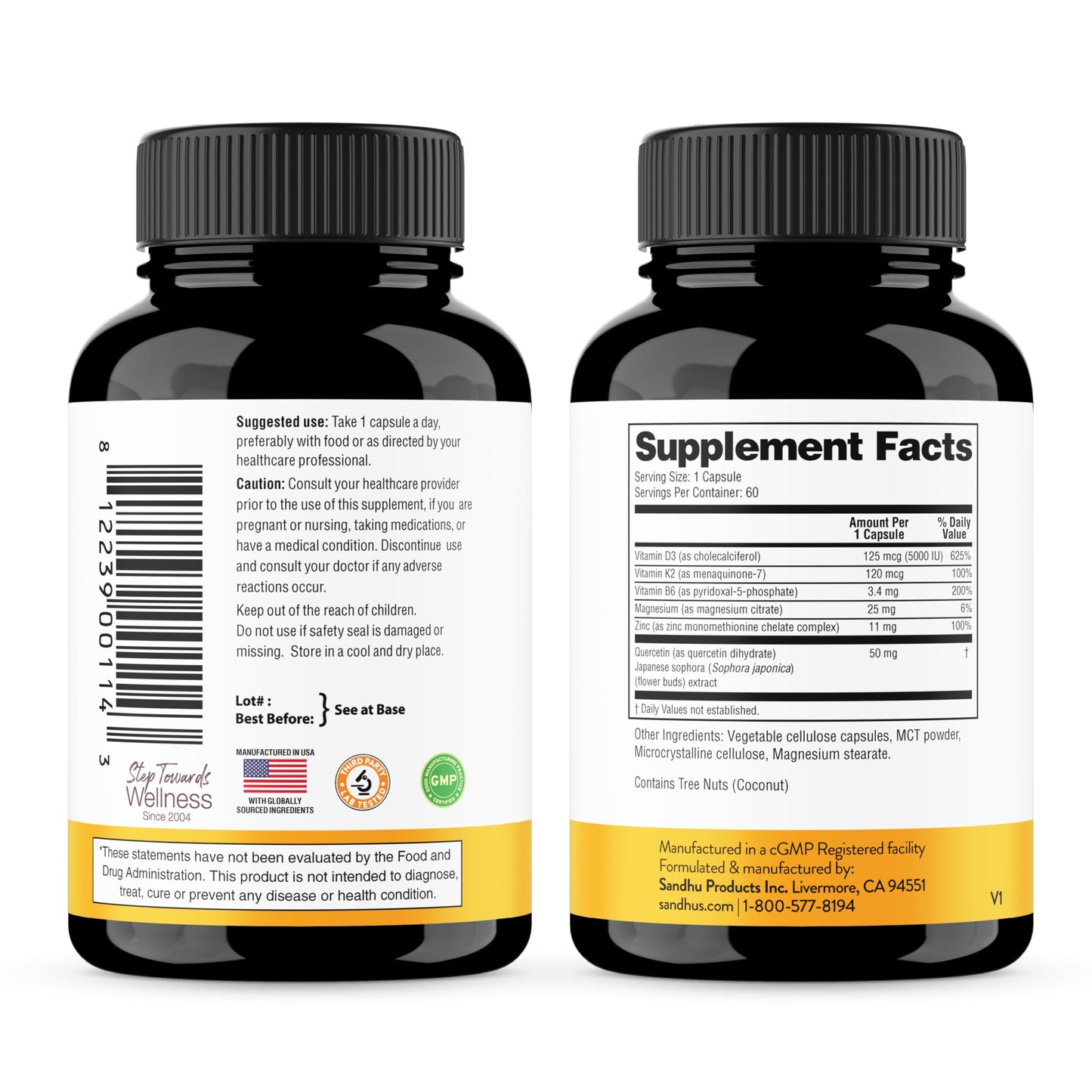 Cápsulas y contenido del suplemento de vitaminas Sandhu