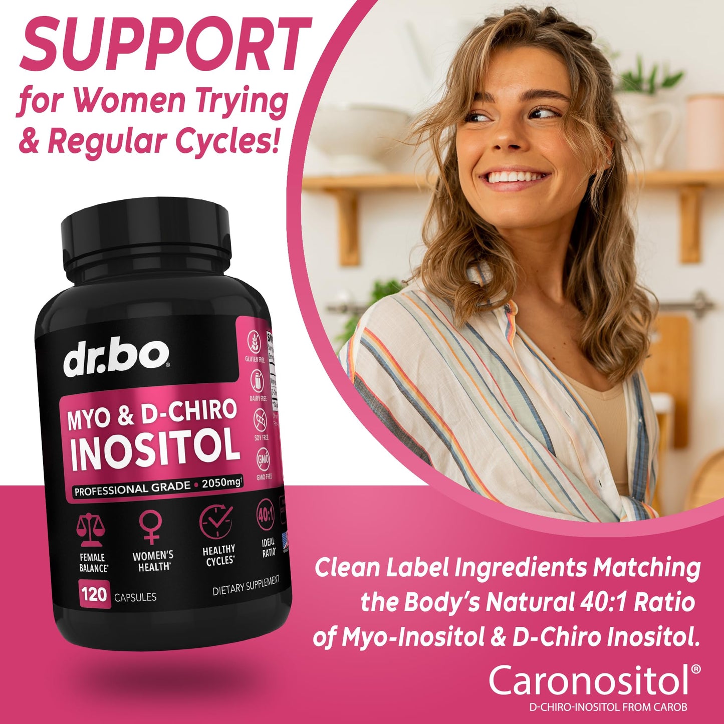 Cápsulas DR. BO myo-inositol d-chiro inositol y saw palmetto para mujeres