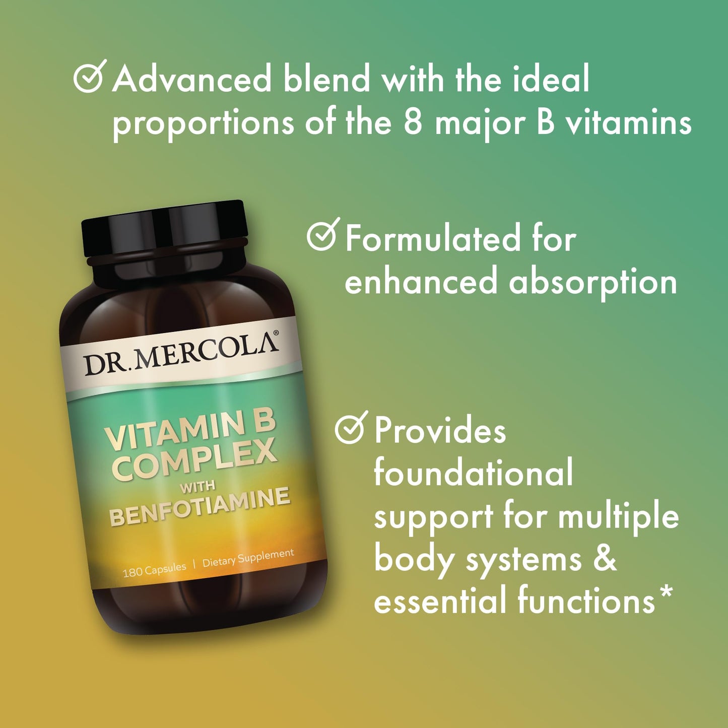 Cápsulas Dr. Mercola complejo vitamina B con benfotiamina líquida