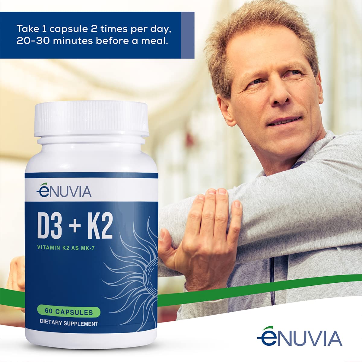 Cápsulas Enuvia con vitamina D3, K2 y extracto de pimienta negra