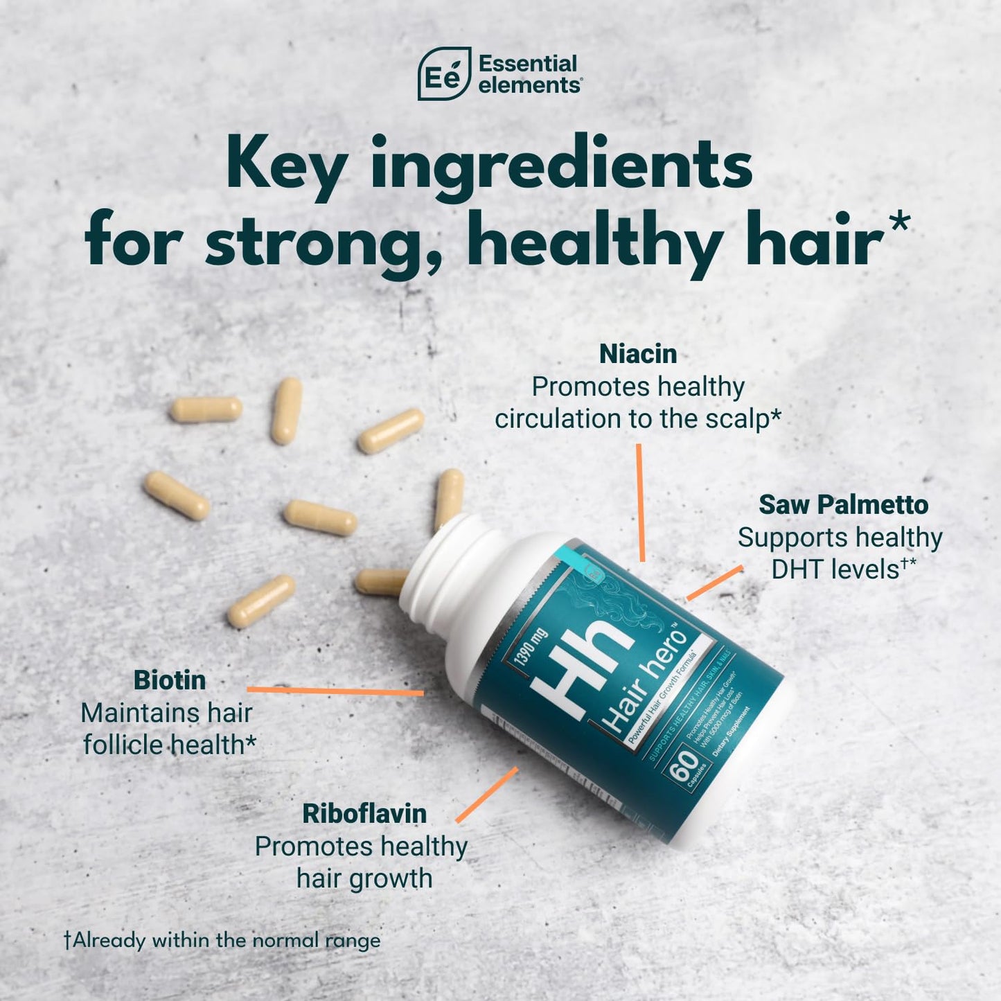 Cápsulas de suplemento Hair Hero para salud capilar