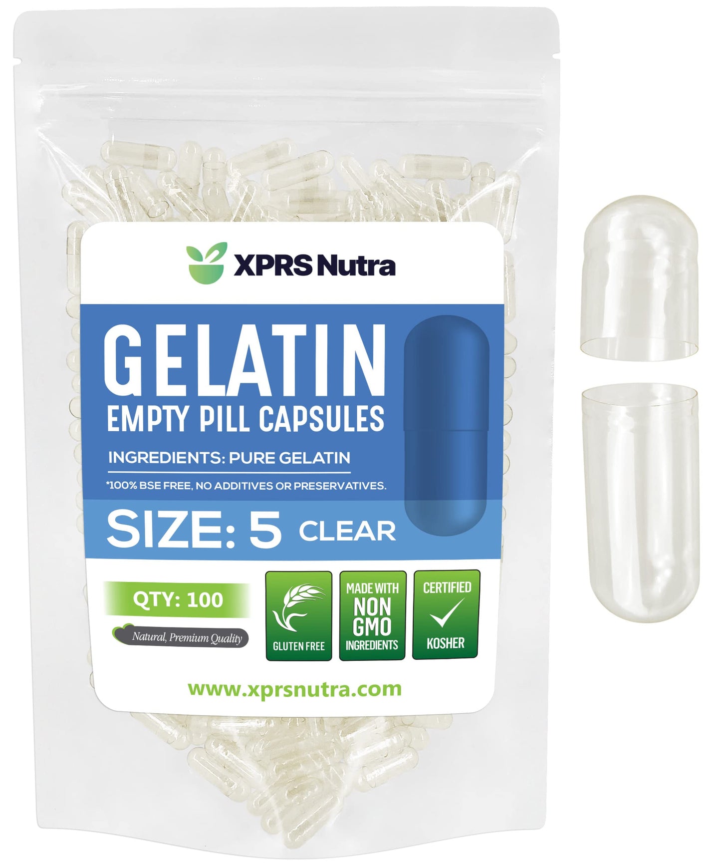 Cápsulas de gelatina vacías XPRS Nutra tamaño 5