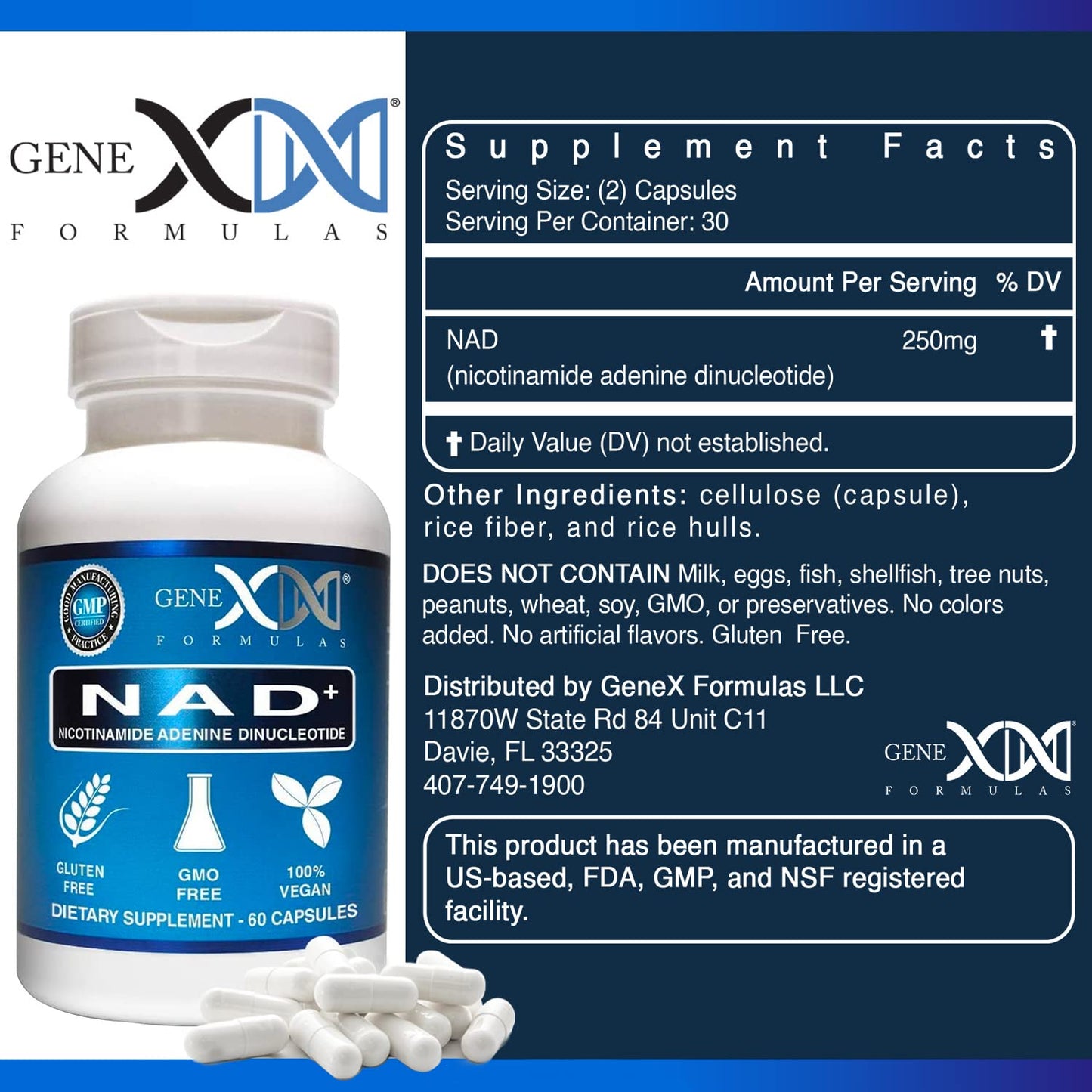 Cápsulas Genex Formulas NAD+ aumentando energía y salud celular