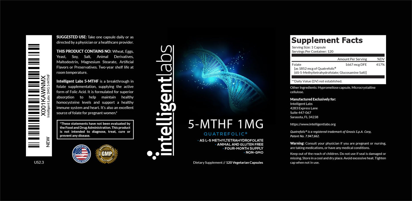Cápsulas Intelligent Labs 5-MTHF Quatrefolic ácido alto valor