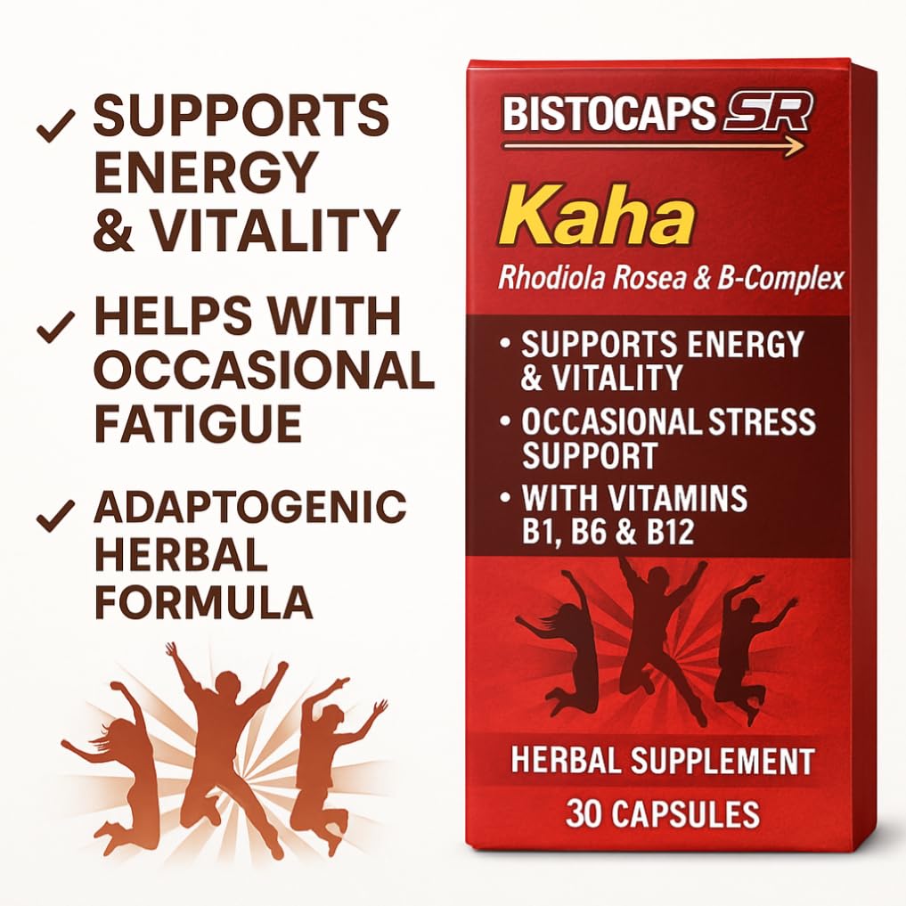 Cápsulas Kaha Bistocaps SR azul y rojo para apoyo energético natural