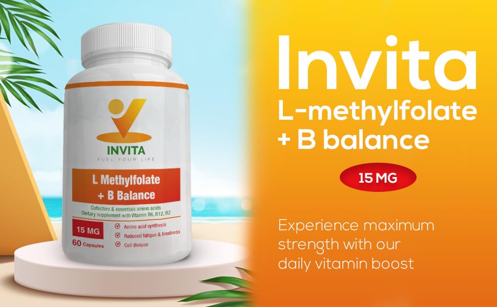 Cápsulas de metilfolato INVITA en frasco para salud y energía