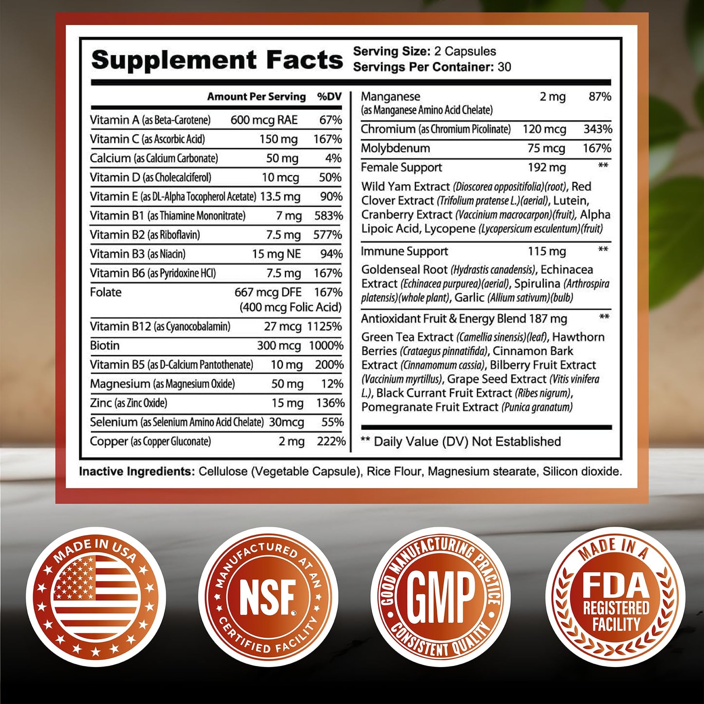 Cápsulas de multivitaminas Wunderfit Labs con ingredientes naturales