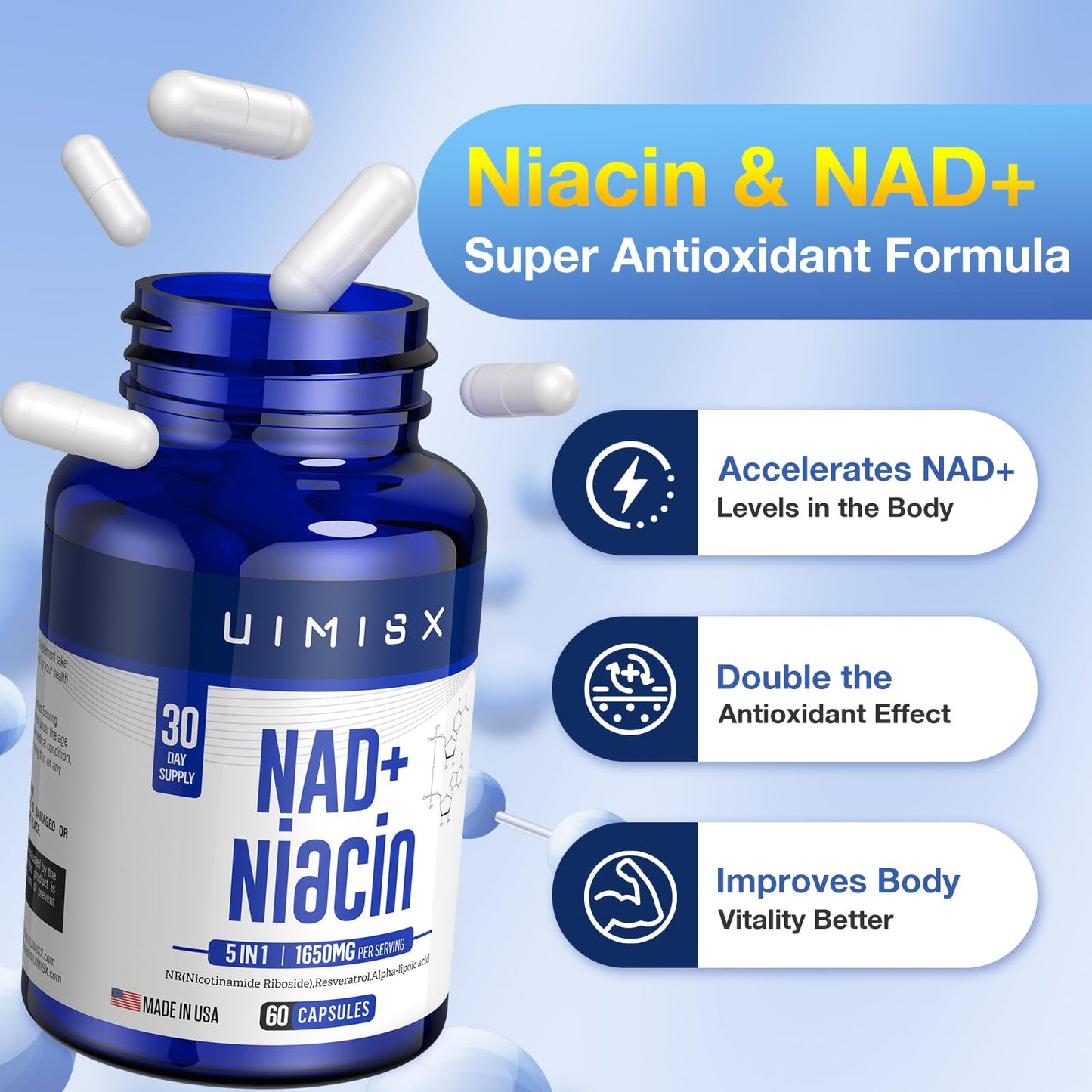 Cápsulas NAD+ UIMISX apoyo muscular y cerebral