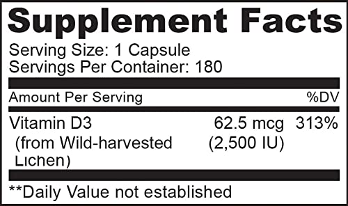 Cápsulas NATURELO vitamina D3 vegana para función inmune y articular