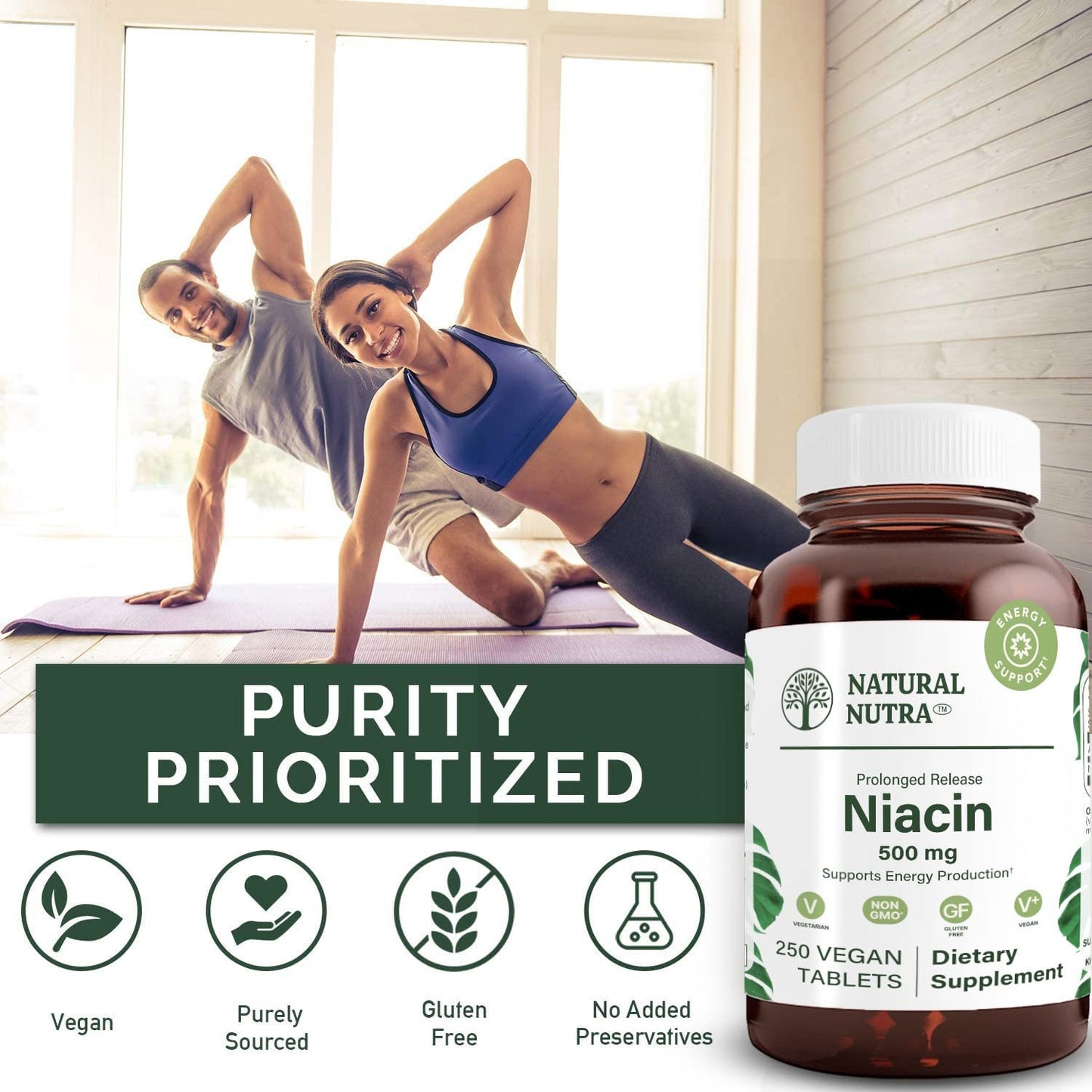 Cápsulas Niacina 500mg Natural Nutra envase vidrio