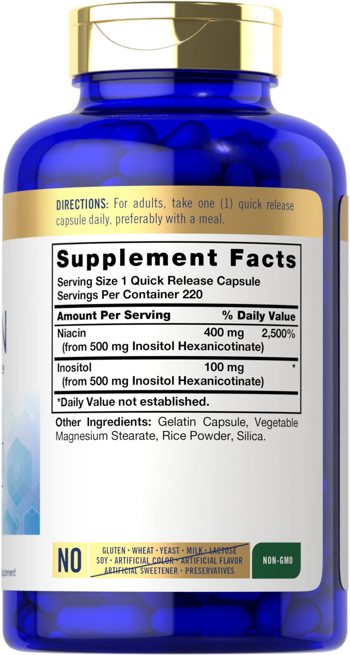 Cápsulas de niacina sin rubor 500mg de Carlyle