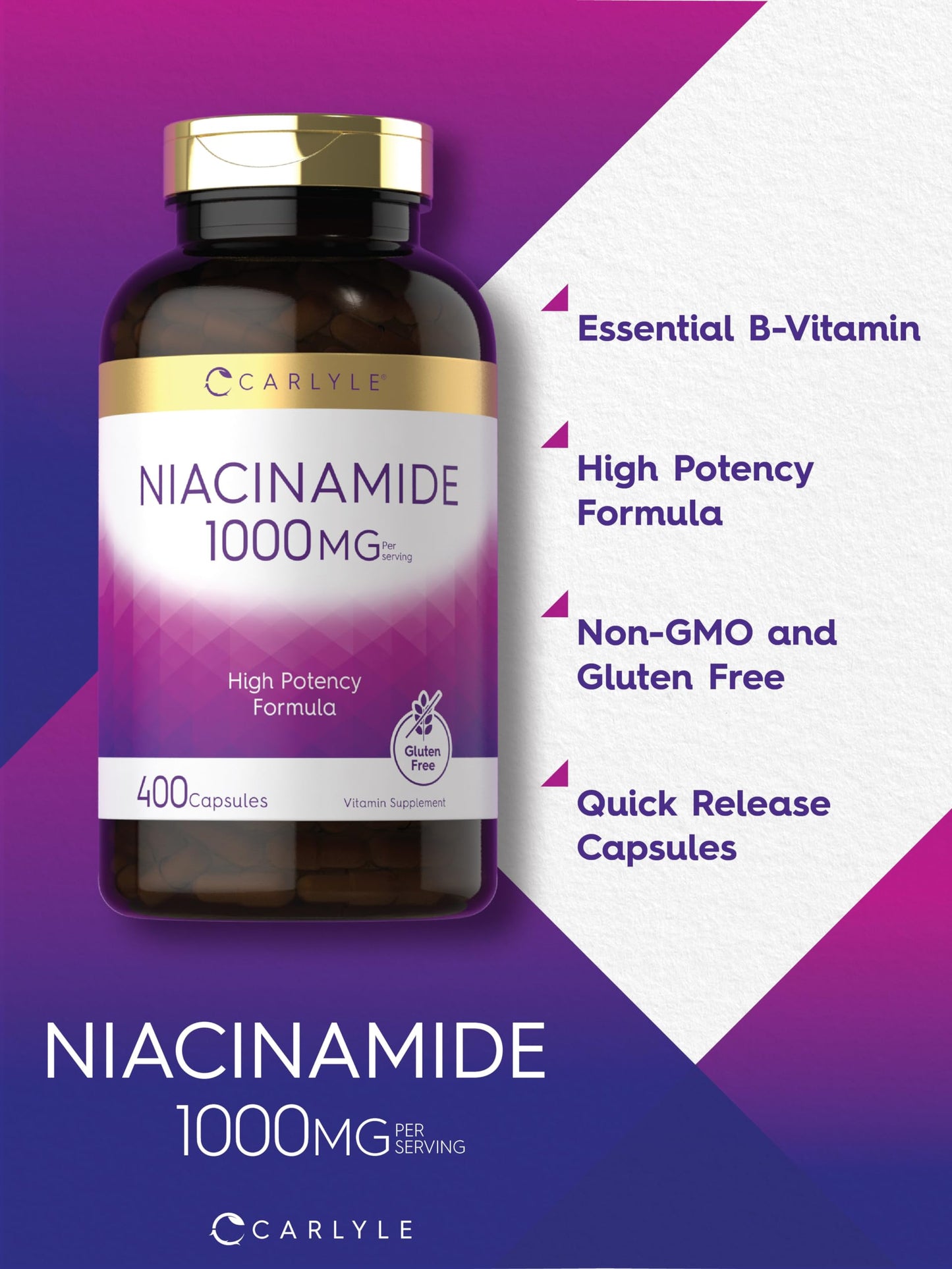 Cápsulas de niacinamida 1000 mg Carlyle para bienestar