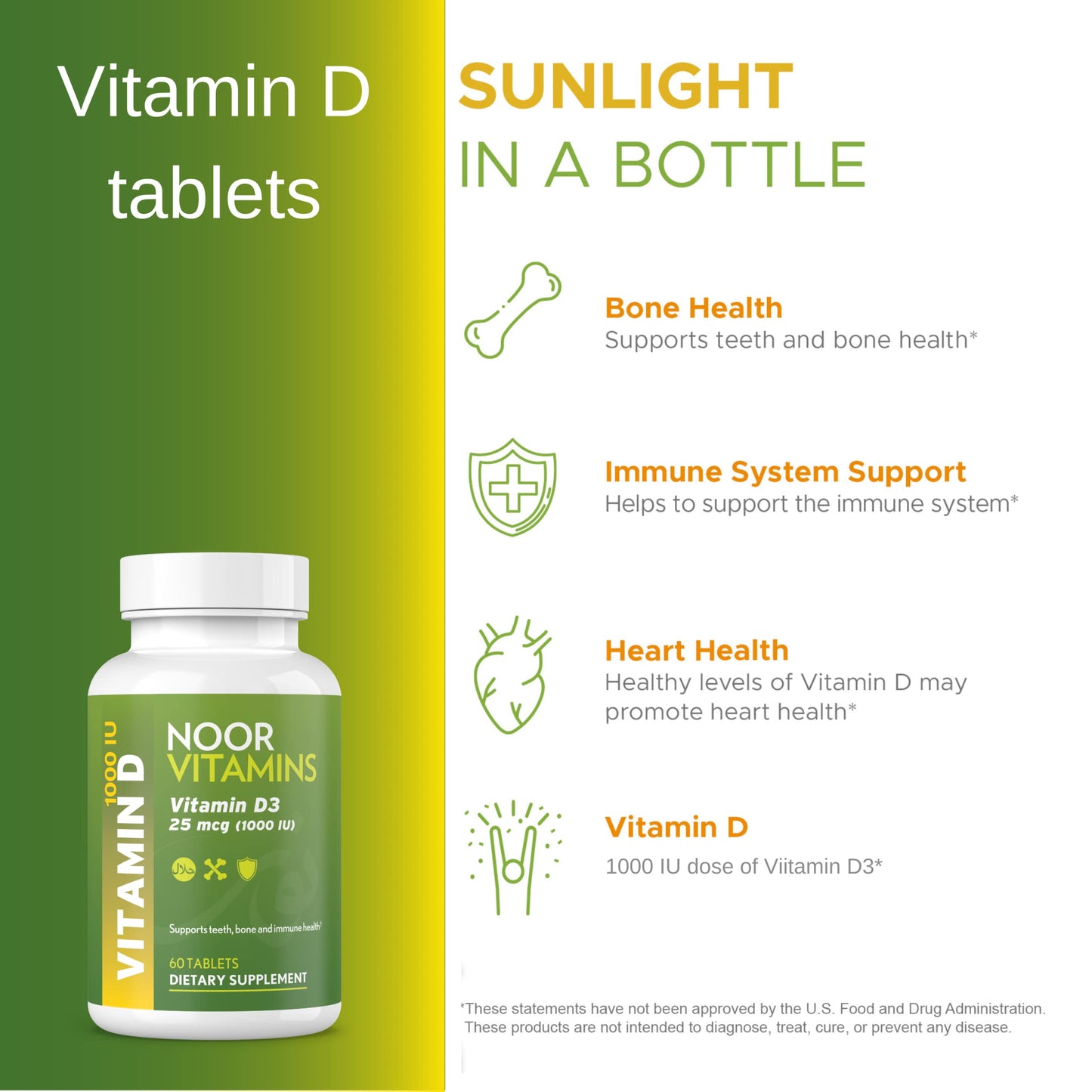 Cápsulas Noor Vitamins Vitamina D3 Halal 1000 IU