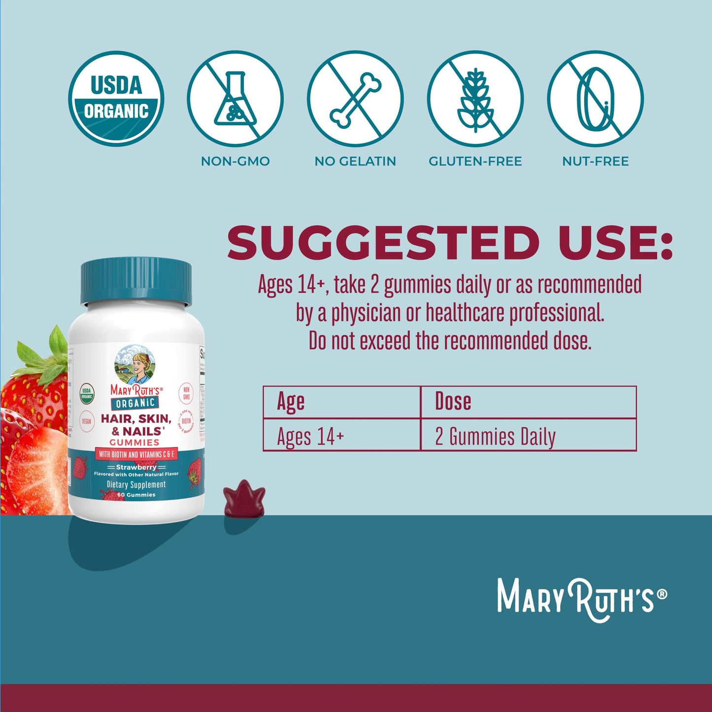 Cápsulas probióticas para salud de piel y cabello MaryRuth's