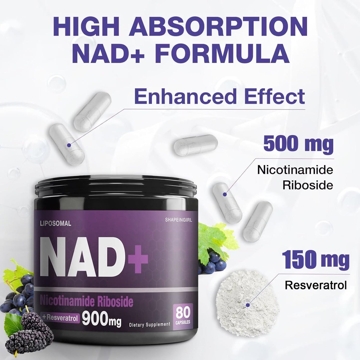 Cápsulas Shapeingirl NAD+ con resveratrol para energía