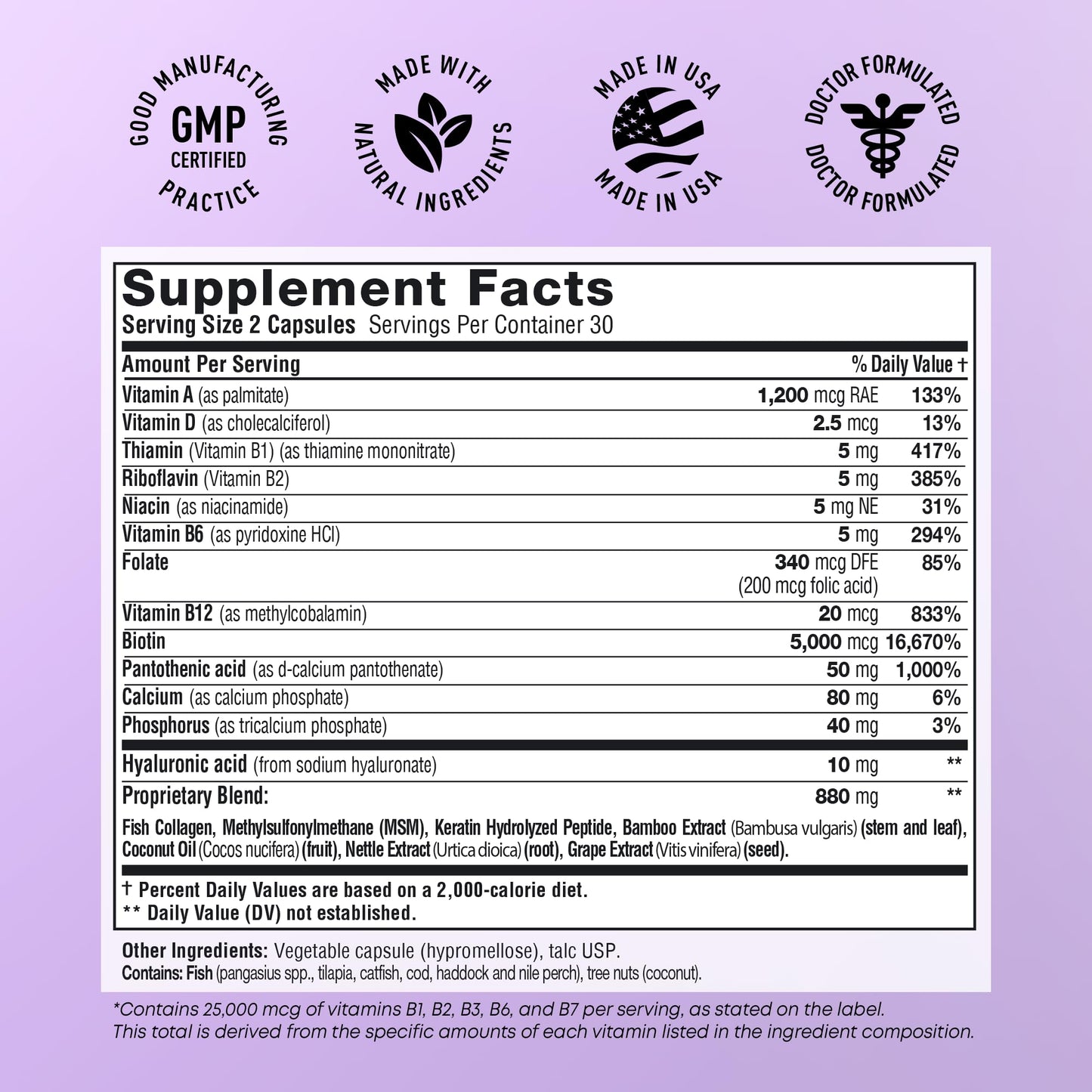 Cápsulas SimplyVital con biotina colágeno queratina vitamina B