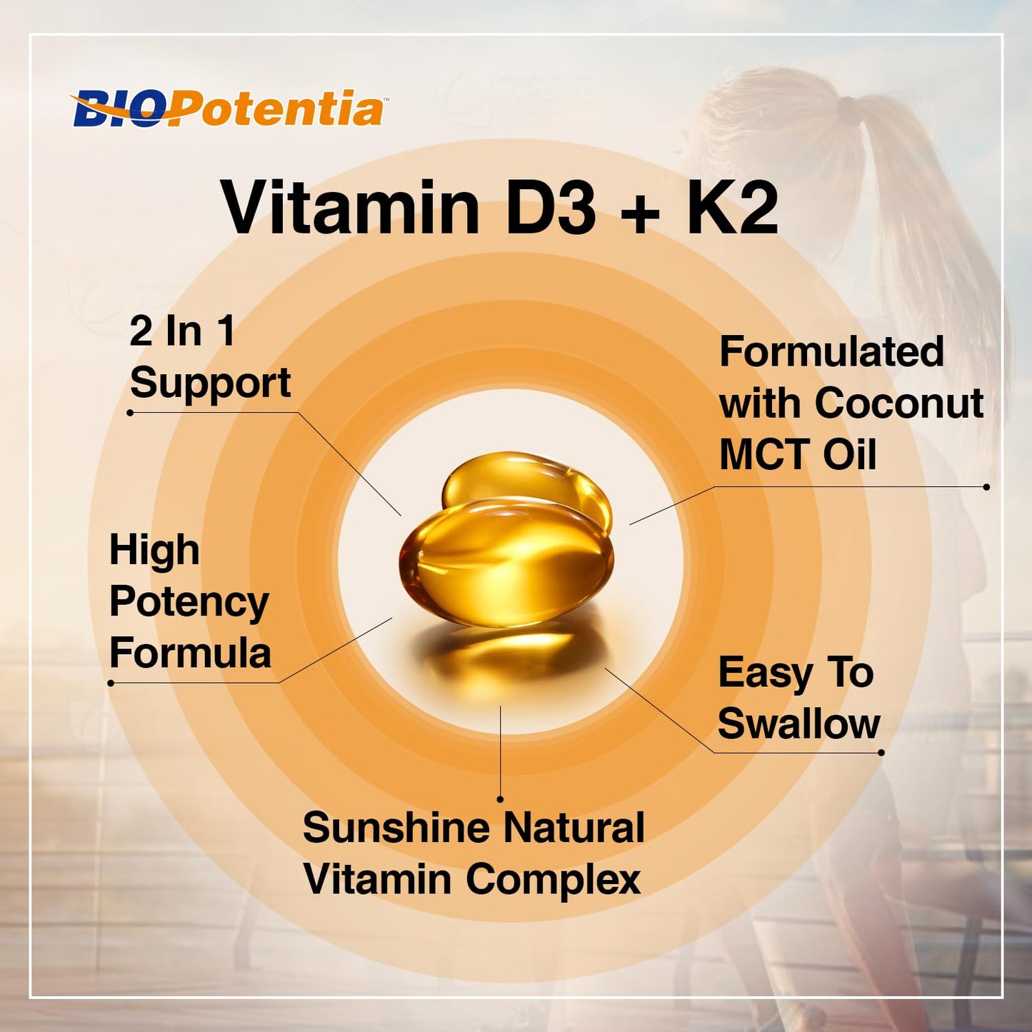 Capsulas suaves BIO POTENTIA vitamina d3 k2 90 unidades