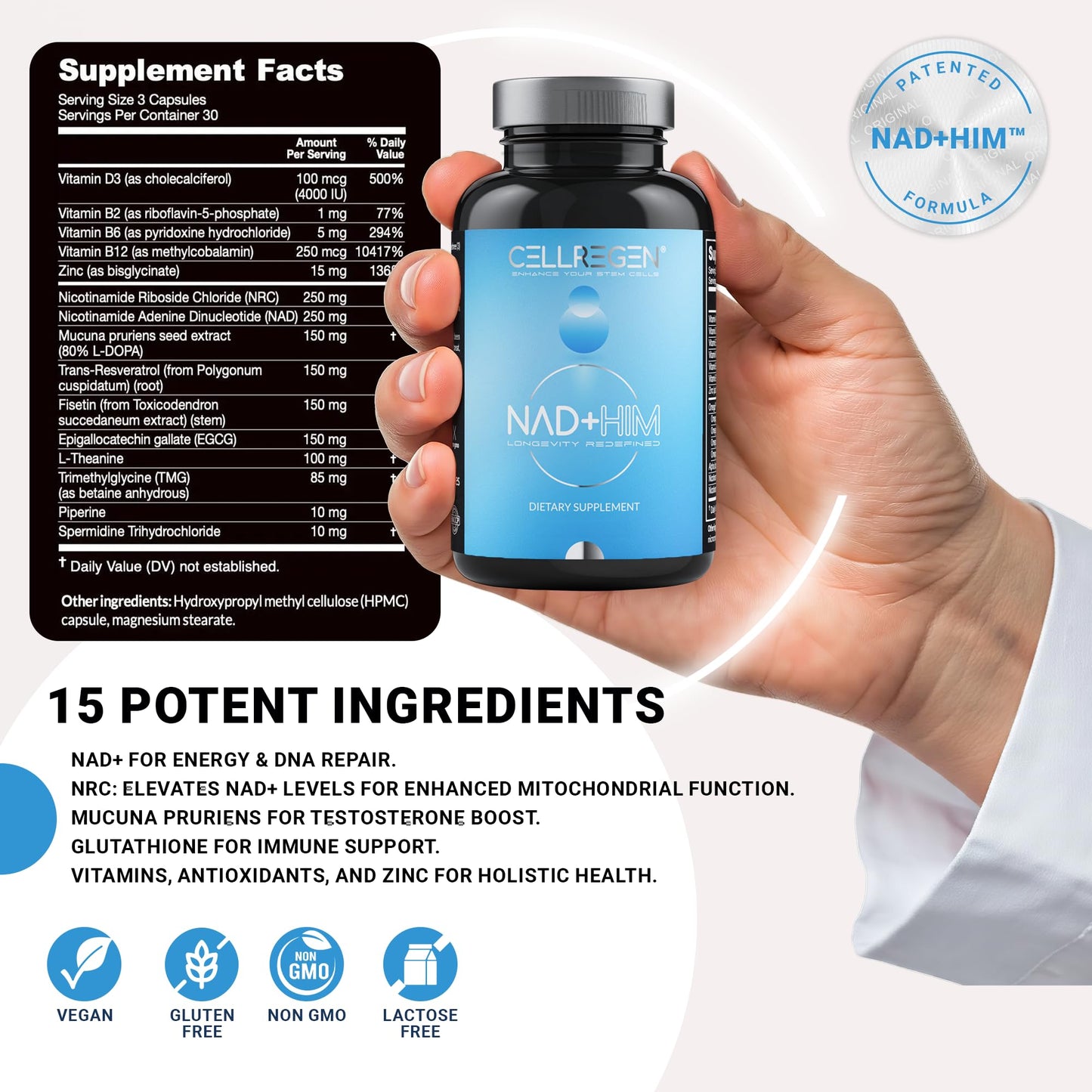 Cápsulas supradósis NAD CELLREGEN para salud masculina