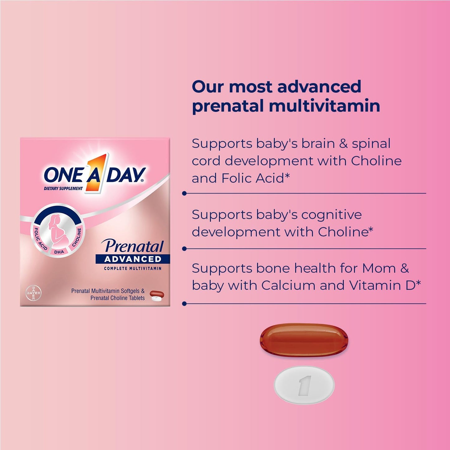 Cápsulas y tabletas multivitamínico prenatal One A Day