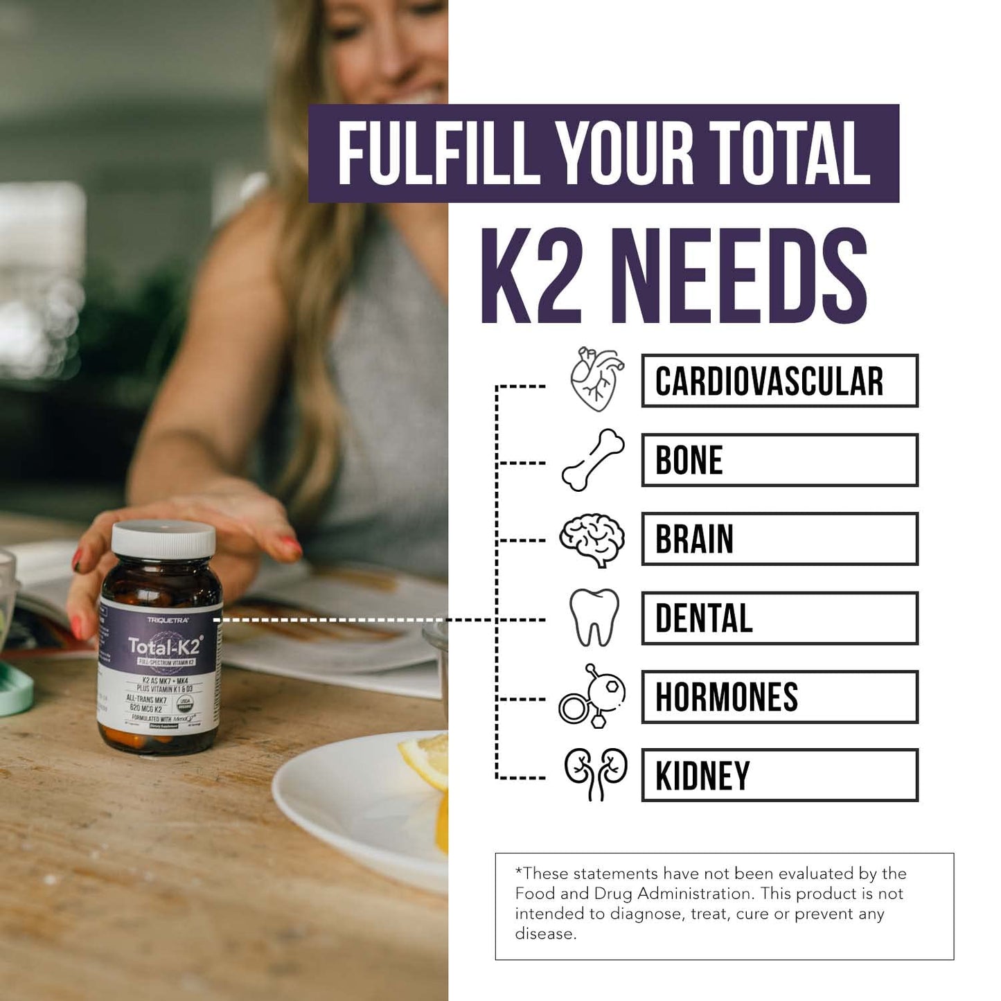 Cápsulas Total K2 suplemento vitamina K2 vitamina D3