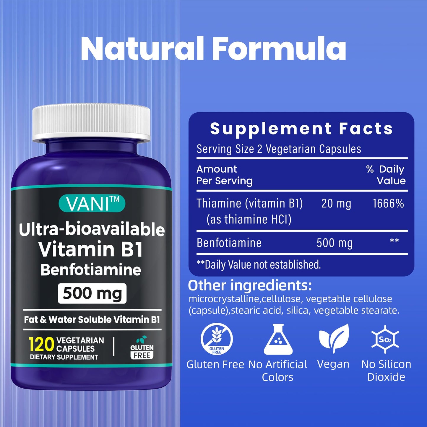 Cápsulas VANI vitamina B1 fáciles de tragar sin sabor