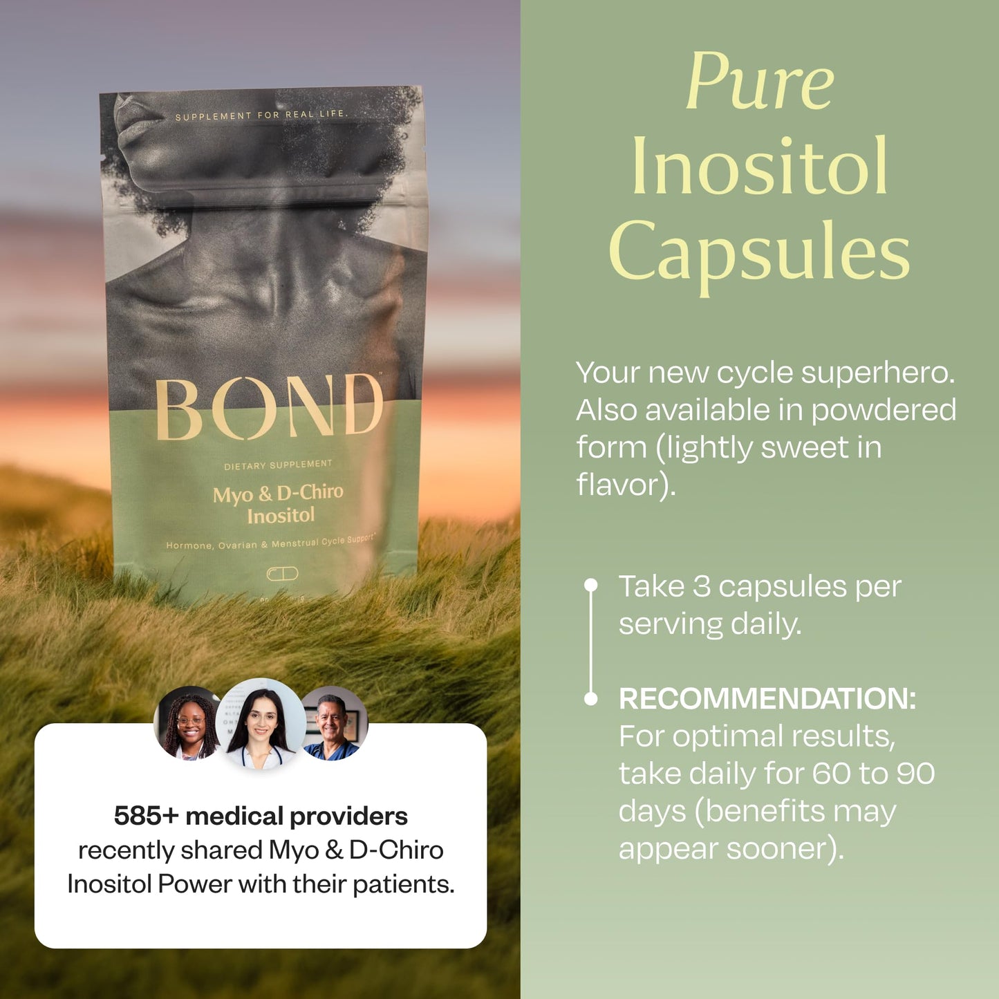 Cápsulas veganas BOND inositol salud reproductiva femenina