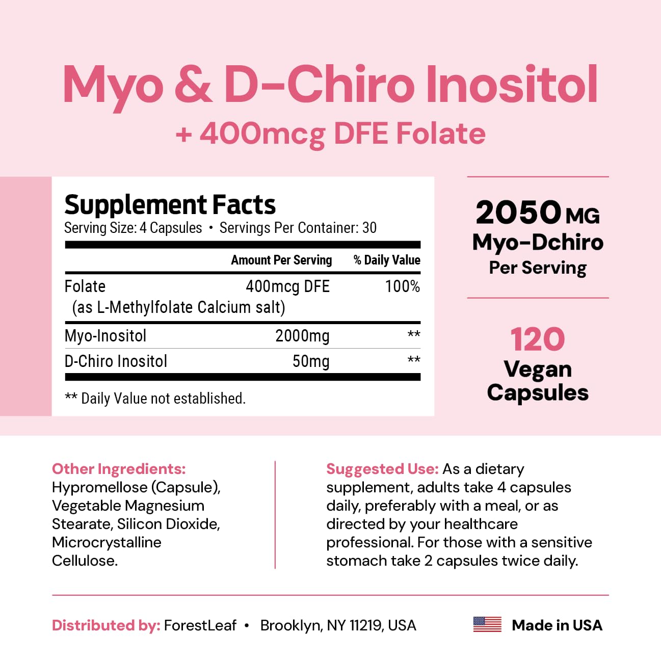 Cápsulas veganas ForestLeaf mio-inositol d-ciro inositol