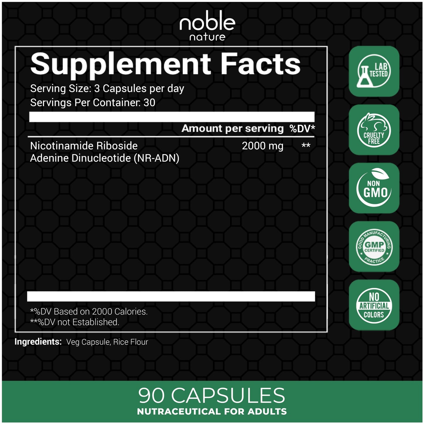 Cápsulas veganas Noble Nature NAD+ para apoyo celular y energía