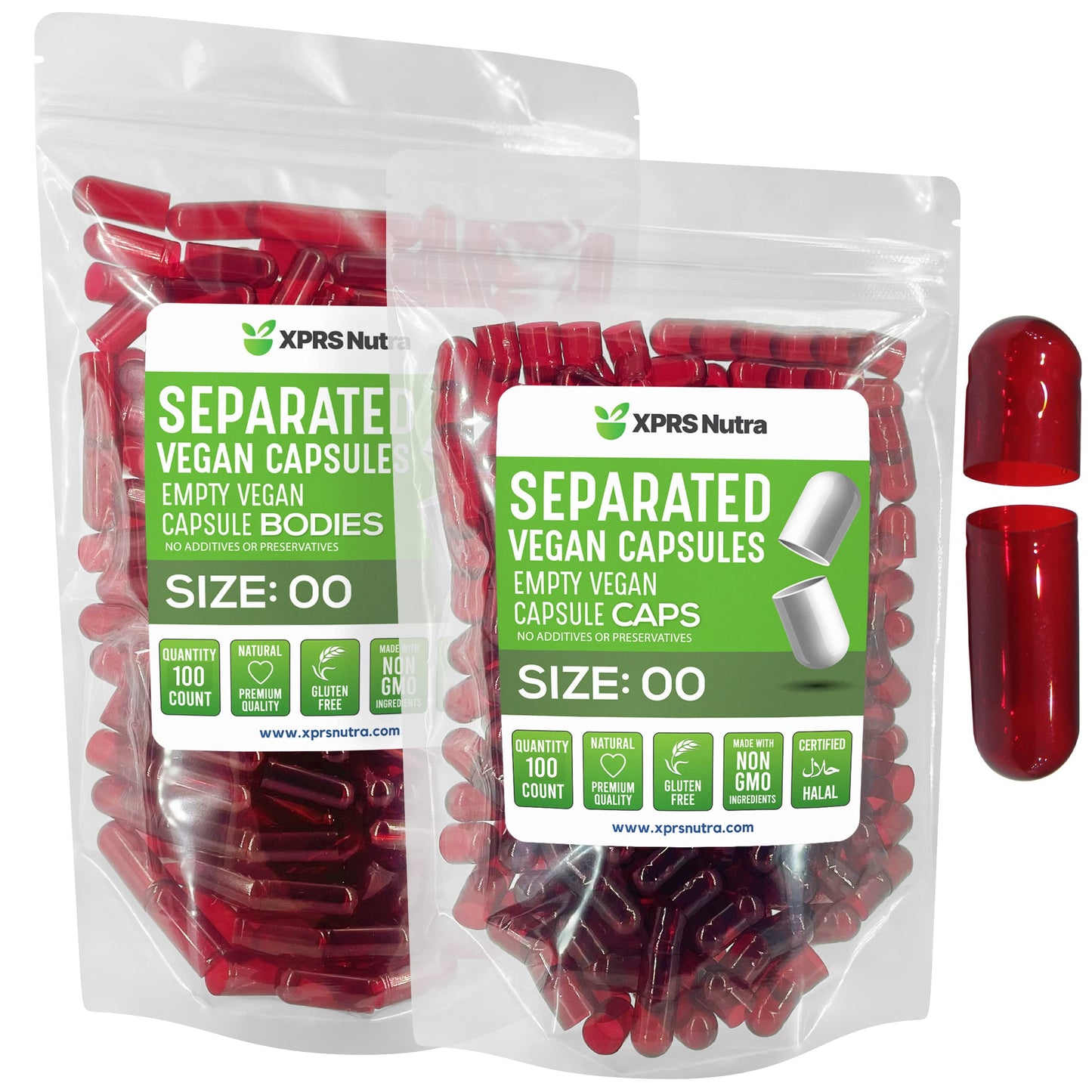 Cápsulas Veganas Tamaño 00 Separadas Rojo Transparente