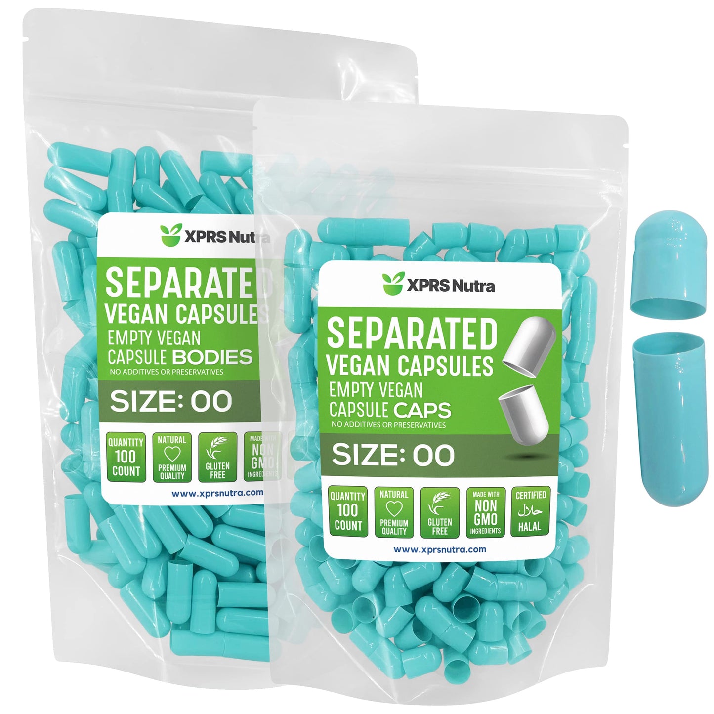 cápsulas veganas tamaño 00 XPRS Nutra color aqua