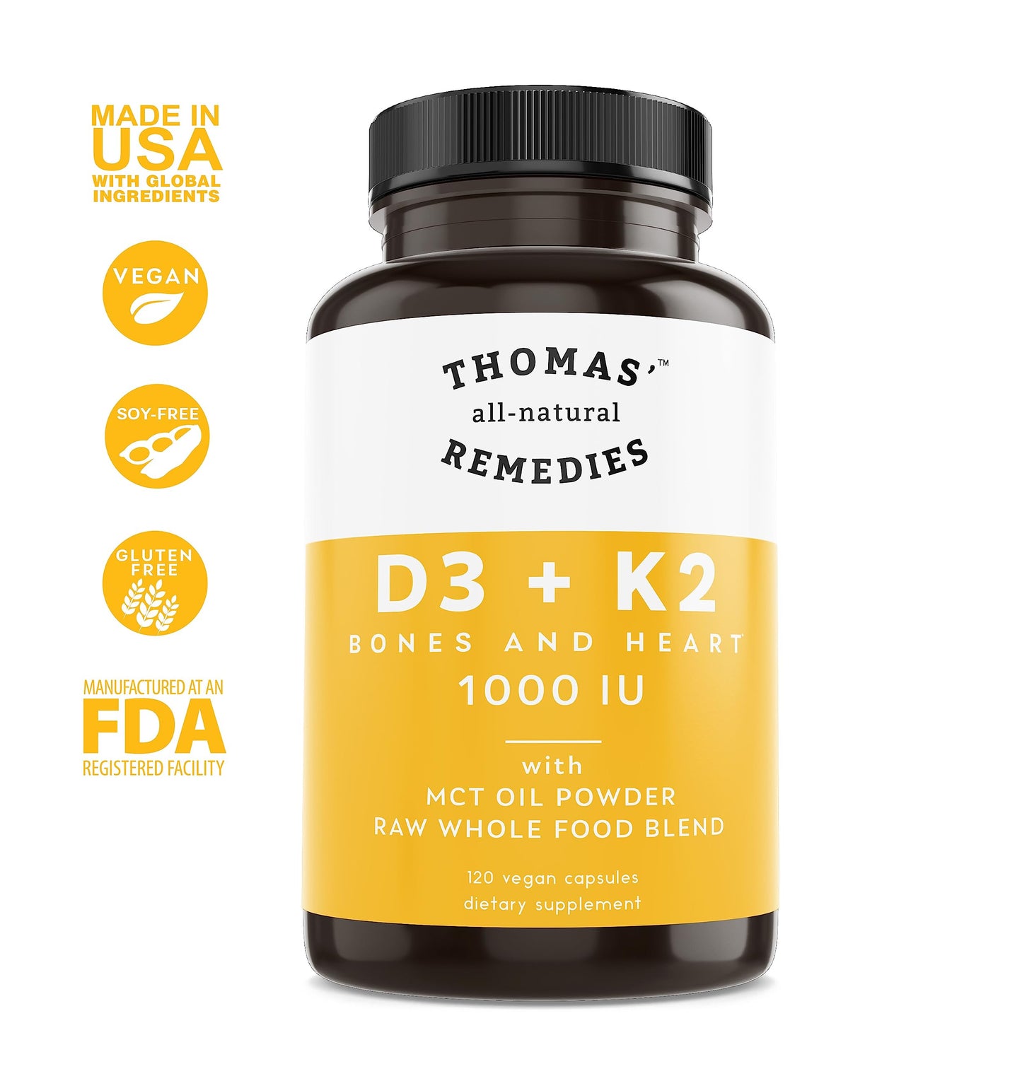 Cápsulas veganas Thomas D3 y K2 con mezcla alimentos crudos