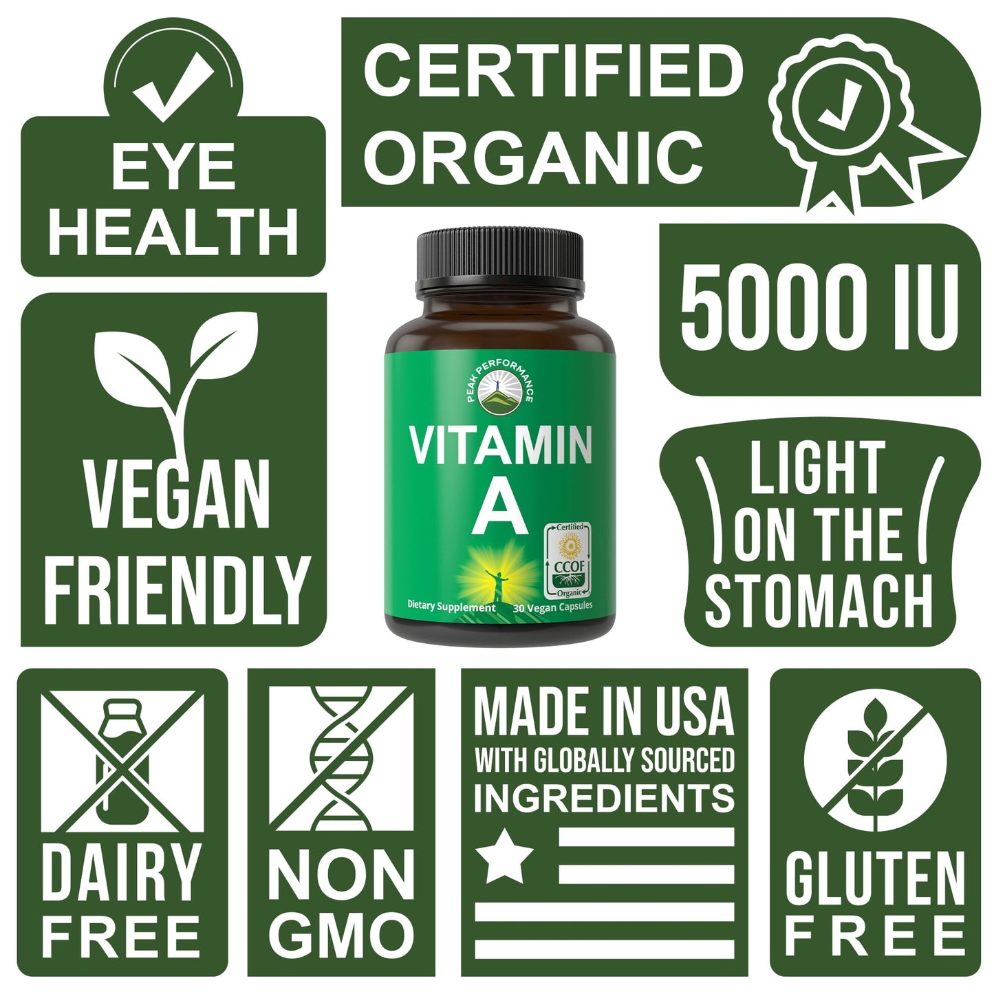 Capsulas veganas vitamina a 5000 ui Peak Performance orgánica