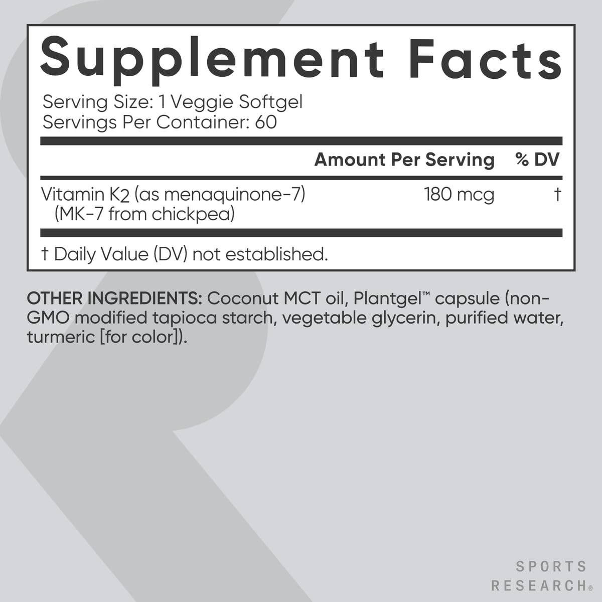 Cápsulas veganas vitamina K2 MK7 180 mcg Sports Research