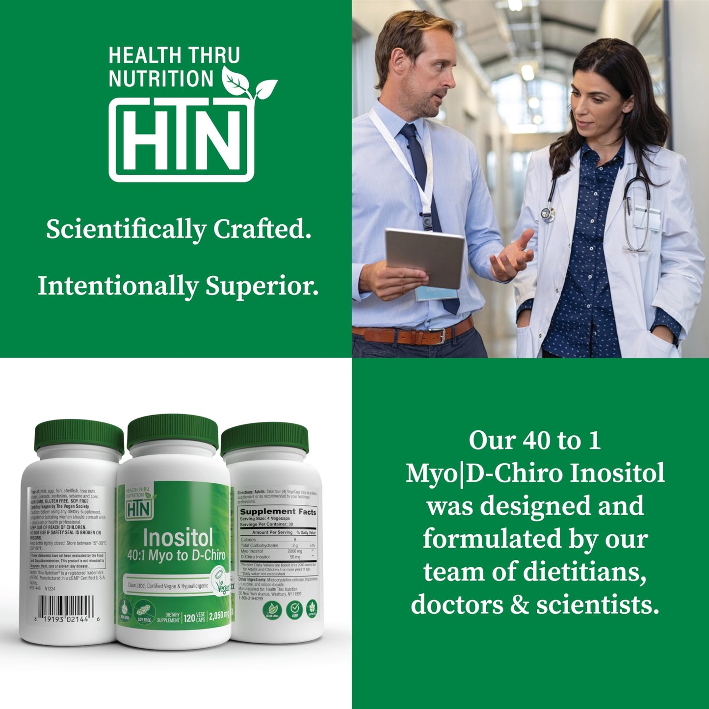 Cápsulas veganas Health Thru Nutrition inositol apoyo bienestar