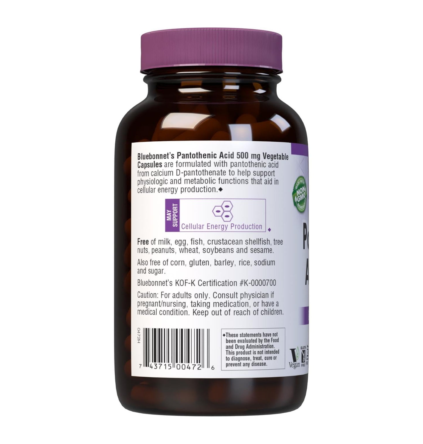 Cápsulas vegetales ácido pantoténico 500 mg Bluebonnet