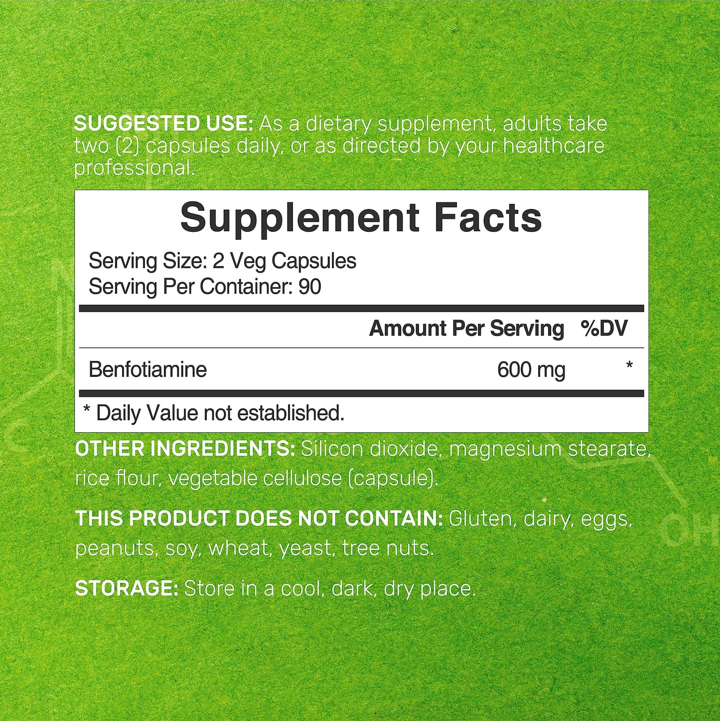 Cápsulas vegetales Benfotiamina 600mg detalle